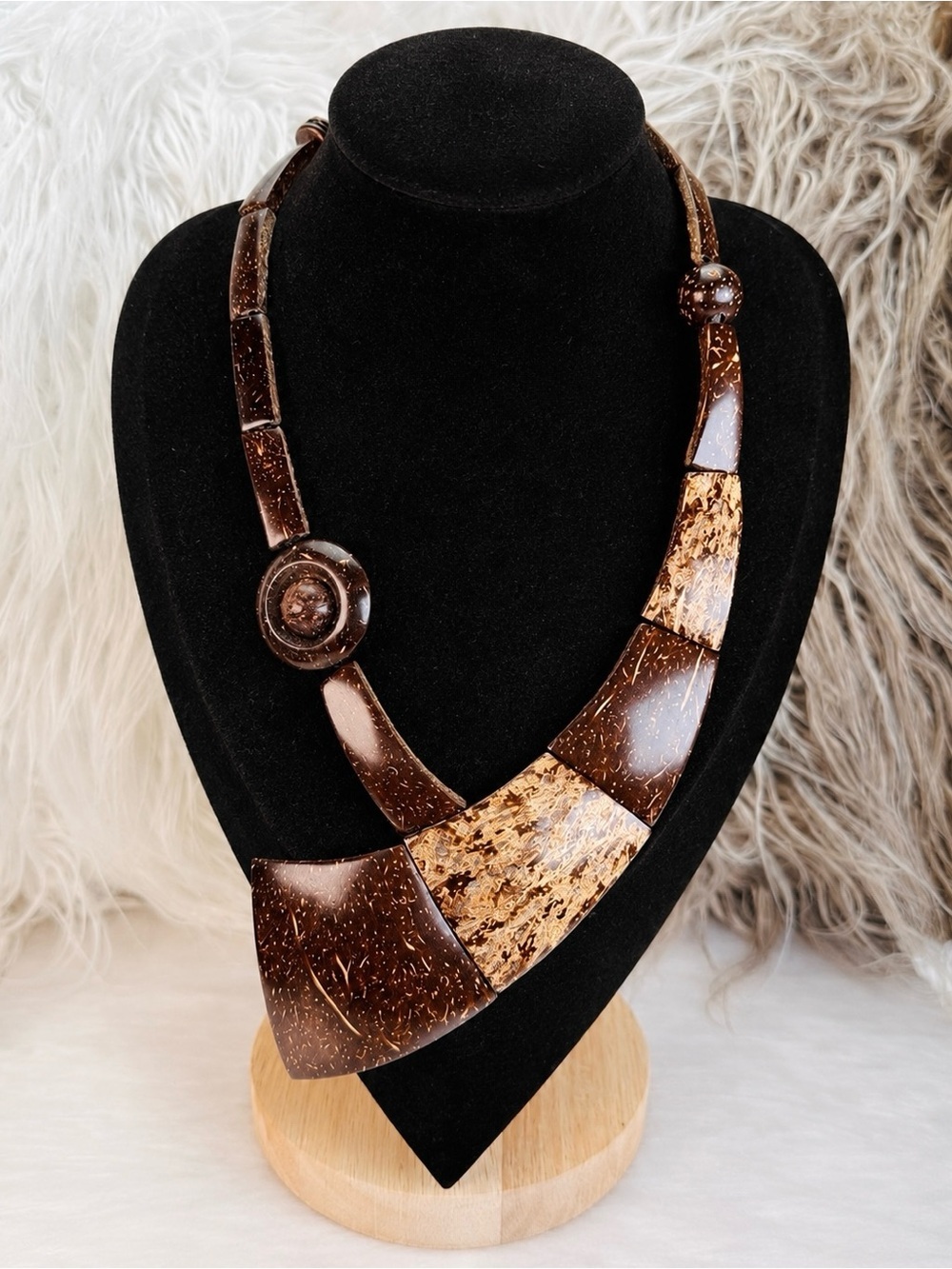 Bohemian chic lightweight one of the kind custom-made wood necklace
